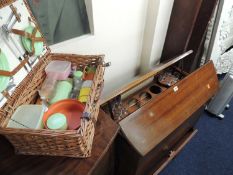 LATE 1950s / 60s RISE & FALL DRINKS CABINET and wicker picnic hamper (2) Provenance: private