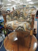 MAHOGANY & INLAID FABRIC UPHOLSTERED TUB CHAIR Provenance: private collection Wrexham