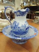 SPODE ITALIAN PATTERN BLUE & WHITE JUG & BOWL Provenance: private collection Wrexham