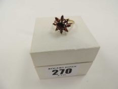 9CT GOLD & GARNET CLUSTER RING, size J, 2.5g