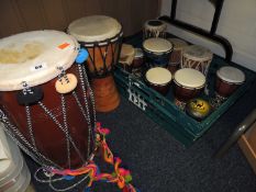 COLLECTION OF SOUVENIR REGIONAL PERCUSSION DRUMS, including Bhangra Dhol (Indian) Provenance: