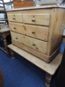 VICTORIAN PINE CHEST OF DRAWERS, 78 (h) x 103 (w) x 45cms (d), and pine coffee table, 120 x 58cms (