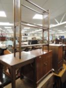 CAMPAIGN STYLE YEW WOOD THREE-DRAWER CHEST, oak occasional table, and an oak towel rail (3)