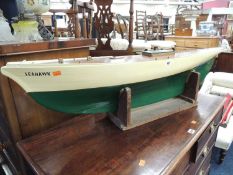 'THE SEA HAWK' MODEL POND YACHT on stand, 118cms