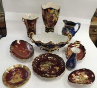 COLLECTION OF CARLTON WARE ROYAL LUSTRE CHINA, including table centrepiece, and three vases, etc. (