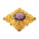 FINE YELLOW METAL FILIGREE AMETHYST BROOCH, rhombus shape with delicate flowerhead and scroll - Image 1 of 2