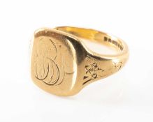 9CT GOLD SIGNET RING, engraved initials, ring size Q 1/2, 5.7gms Provenance: private collection
