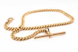 9CT GOLD CURB LINK ALBERT CHAIN, T-bar, 37cms long, 38.3gms Provenance: private collection Conwy