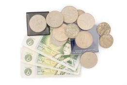 ASSORTED CROWNS, HALF CROWNS & NOTES, including 2002 Golden Jubilee crown, four 1977 Silver