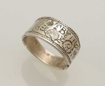 UNUSUAL DATED SCOTTISH THEMED MARRIAGE RING, 1852, initialled M.S/T.B, worked with thistle and