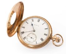 ELGIN 9CT HALF-HUNTER POCKET WATCH, 94.5gms, 50mm (diam.) Provenance: deceased estate Cardiff
