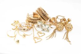 GROUP OF 9CT GOLD EARRINGS, various designs, seven pairs, 20.1gms gross Provenance: private