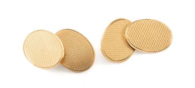 PAIR OF 9CT GOLD CUFFLINKS, oval shape, engine turned, 7.4gms gross (2) Provenance: deceased