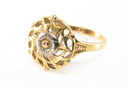 18CT GOLD TRI-COLOUR RING, flowerhead design, ring size R, 5.1gms Provenance: private collection