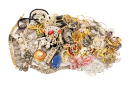 ASSORTED COSTUME & DRESS JEWELLERY including silver charm bracelet, silver chains, 9ct gold ring,