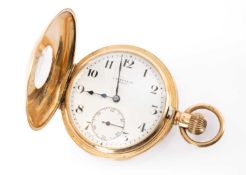 GEORGE V 9CT GOLD HALF HUNTER POCKET WATCH, circular white enamel dial signed 'J. W. Benson London',
