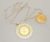 18CT GOLD INITIALLED PENDANT NECKLACE, with box link chain, 78cms (l), 10.4g; further 18ct gold