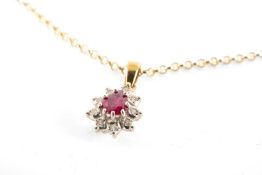 9CT GOLD RUBY & DIAMOND CLUSTER PENDANT, wt. approx. 4g (2) Provenance: private collection Vale of