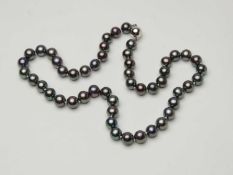BLACK FRESHWATER PEARL NECKLACE, uniform pearls of 7mm (diam.), united by a 14ct white gold ball