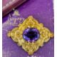 FINE YELLOW METAL FILIGREE AMETHYST BROOCH, rhombus shape with delicate flowerhead and scroll - Image 2 of 2