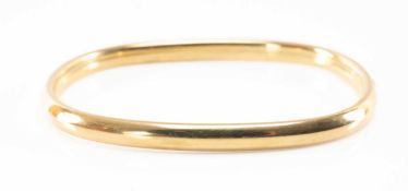 9CT GOLD BANGLE, plain design, stamped '375', 6.6gms Provenance: private collection Pembrokeshire