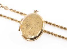 9CT GOLD OVAL LOCKET PENDANT, together with 9ct gold spiral link bracelet, 9.5gms gross (2)
