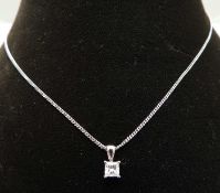PRINCESS DIAMOND PENDANT NECKLACE, certificated diamond being square modified brilliant of 0.4cts,