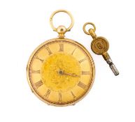 VICTORIAN 18CT GOLD OPEN FACE POCKET WATCH, circular dial with Roman numerals, case engraved,