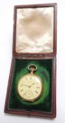 TIFFANY & CO. 18CT GOLD OPEN FACED POCKET WATCH, London import marks for 1910, white enamel dial