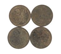 FOUR RARE 19TH C. WELSH BRASS 3d TOKENS, 'Crumlin Viaduct Tavern', milled edge, undated, 28mm (