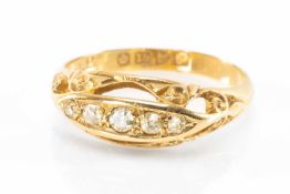 18CT GOLD FIVE STONE DIAMOND RING, ring size O, 3.1gms Provenance: private collection
