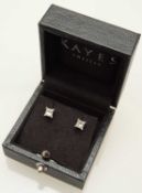 PAIR OF PRINCESS-CUT DIAMOND EAR STUDS, each approx. 0.4cts, in 18ct white gold four-claw mounts,