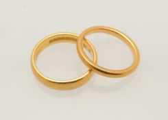 22CT GOLD WEDDING RING, size Q, 6.3g and further 22ct gold wedding ring, size O, 3.9g (2)