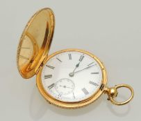 SWISS 18CT GOLD LADIES' HUNTER FOB WATCH, Etier LaCroix, Genève, floral chased case, key wind