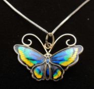 DAVID ANDERSEN ENAMELLED SILVER GILT BUTTERFLY PENDANT, marked 'David-Andersen Norway Sterling',