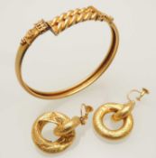 PAIR OF VICTORIAN UNMARKED YELLOW METAL EARRINGS, c. 1890, screw clips later and marked '9ct', 4.8g;