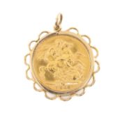 EDWARD VII SOVEREIGN in 9ct pendant mount, Melbourne Mint, 9.7gms Provenance: deceased estate
