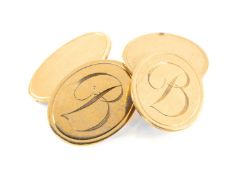 PAIR OF 9CT GOLD OVAL CUFFLINKS, engraved 'B', 7.4gms (2) Provenance: private collection