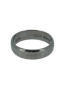 18CT WHITE GOLD WEDDING BAND, bright-cut outer decoration, engraved and dated inside, 6.4g