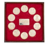 SILVER 'SOVEREIGNS OF EUROPE' MEDALLION & PLAQUE SET, obv: portraits of monarchs, rev: royal coats