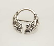 ANTIQUE CIRCULAR NORWEGIAN SILVER BROOCH, by David Andersen c. 1890-1920, with Celtic fish design,