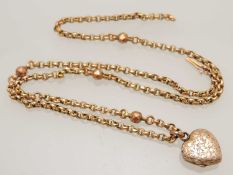 VICTORIAN UNMARKED YELLOW METAL BELCHER CHAIN NECKLACE, 43cms (l), supporting a small engraved