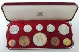 QUEEN ELIZABETH II UNCIRCULATED CORONATION COIN SET, 1953, crown to farthing (Spink PS19), cased