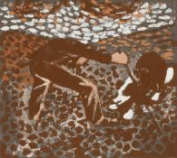 ‡ ANEURIN JONES mixed media - entitled verso, 'Sheppard (sic) and Dog' on Albany Gallery label,