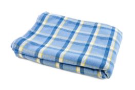 MELIN TREGWYNT PLAID SINGLE BLANKET, blues/cream/yellow, blanket stitched, labelled, 100% wool,