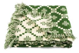 MELIN TREGWYNT 'ST. DAVID'S CROSS' DOUBLE BLANKET, green, fringed, 100% wool, 220 x 220cms