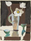 ‡ ROSEMARY BURTON collage - entitled verso 'White Table', on Martin Tinney Gallery label, signed and