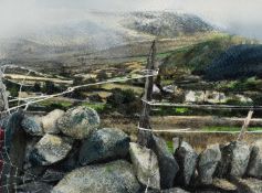 ‡ DARREN HUGHES mixed media on board - entitled verso, 'Yr Hen Wal' on Thackeray Gallery label,