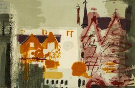 ‡ JOHN PIPER screen print on cotton - entitled verso 'Northern Cathedral, for Sanderson & Co,