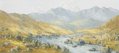 ‡ CHARLES WYATT WARREN oil on board - entitled verso, 'Snowdon from the Gwryd', signed, 25 x 55cms